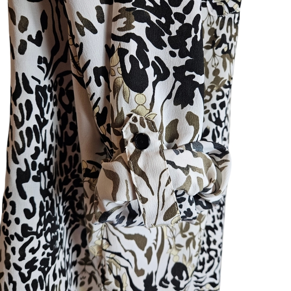 Notations Woman Floral Animal Print Button Down Shirt Size 3X Roll Tab Sleeves - Picture 6 of 14